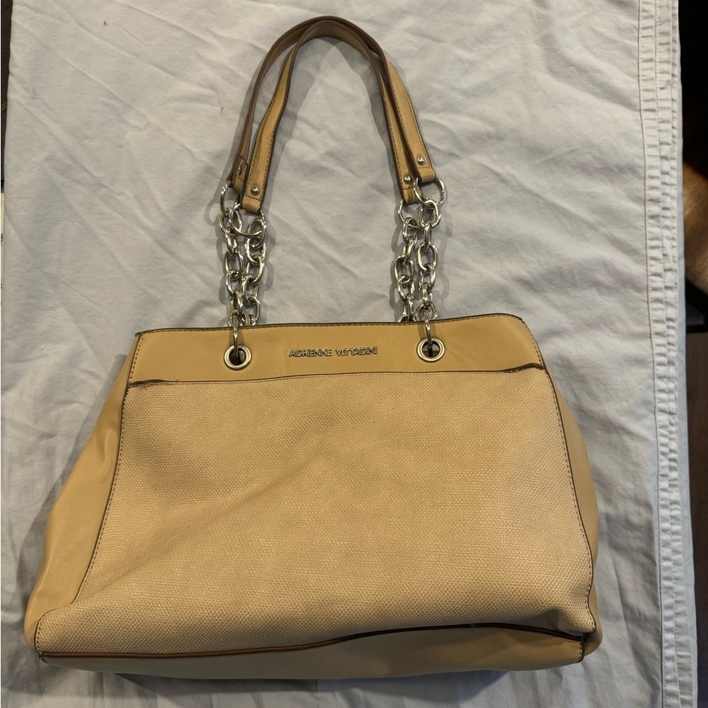 Adrienne Vittadini purse - tan in color/ silver rings on shoulder strap